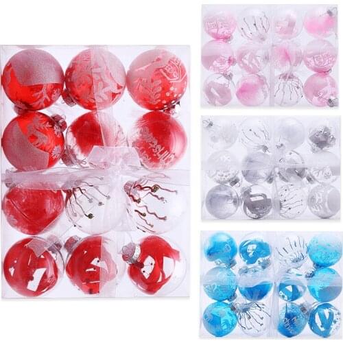 8cm White Plastic Christmas Balls 16pcs/lot Paiting Hanging-Ball 2020 Christmas ornament Decoration Clear Bauble Christmas Decor