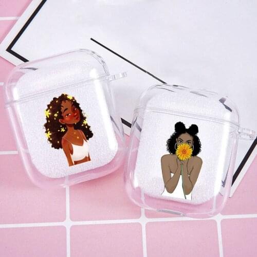 Lovely Girl Sunflower Earphone Case for Airpods 1 2 Wireless Bluetooth Earphone Cover Black Girls Soft Clear charging box capa