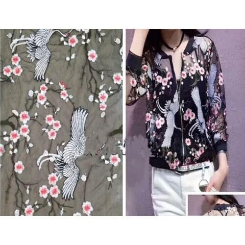 Elegant crane crane plum embroidery lace fabric dress mesh embroidery fabric Wedding dress lace fabric