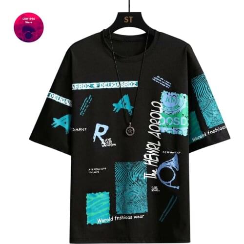 Men Harajuku Graphic Black Summer Short Sleeve T-shirts Top Vintage Fashion Branded Mens Clothing 2021 Japan Streetwear Men