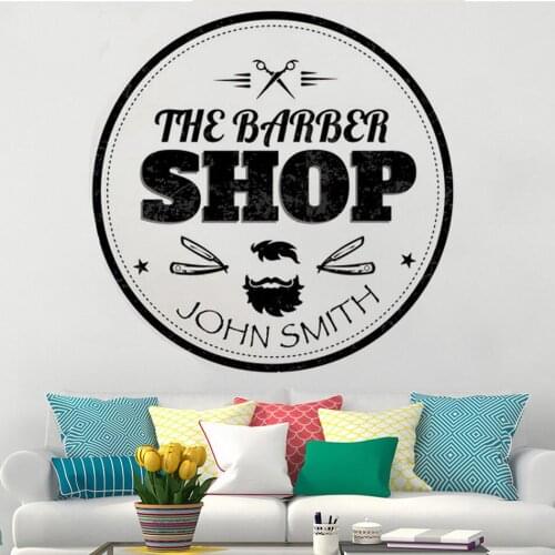 Personalised Barber Shop wall sticker vinyl Barber Wall Decal custom hair salon window removable art mural HJ1170