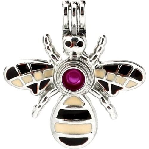 K993 5pcs/lot Silver Enamel Honeybee Insect Beads Cage Pendant Fairytale Party Essential Oil Diffuser