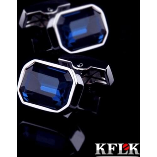 KFLK Jewelry shirt Fashion cufflink for mens Brand Blue Crystal Cuff link Luxury Wedding Groom Button High Quality guests