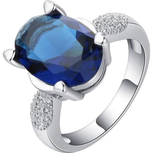 UFOORO Classic oval shape wedding ring red&blue color silver filled jewelry simple fashion engagement ring valentines day gift