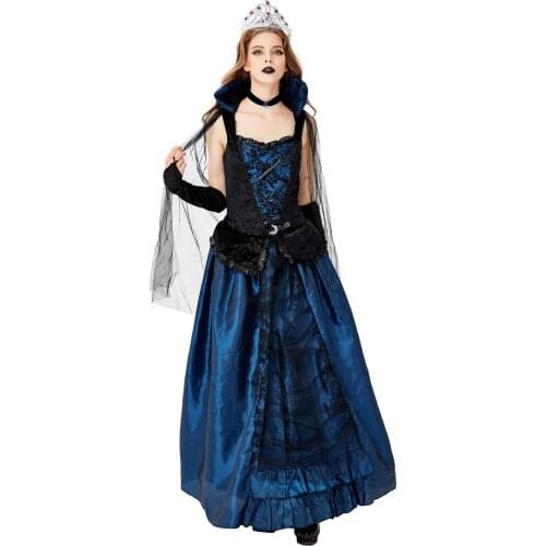 3PCS Cosplay Halloween Carnival Purim Blue Court Dress Summer Queens Palace Luxury Dress Witch Vampire Princess Costume C83K112