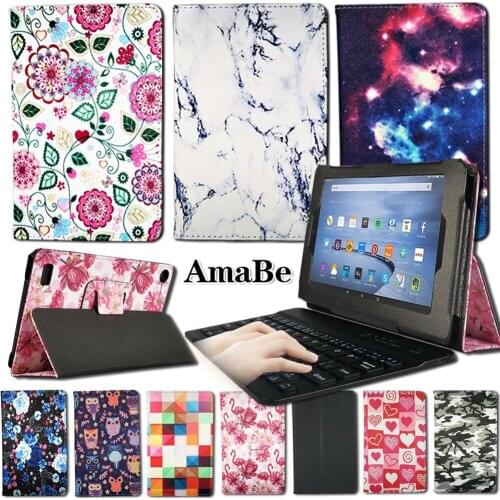 Wireless Bluetooth Keyboard Tablet Leather Case Stand Cover for Amazon Fire 7(5th/7th/9th)/Fire HD 8(2016/2017/2018) tablet case