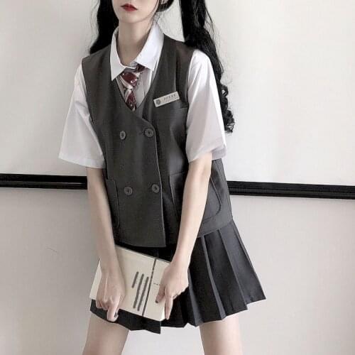 Summer Suits Women Suits Jk Uniform Schoolgirl Uniform Student Korean College Shirt Vest Pleated Skirt Three Piece Set Skirt Set