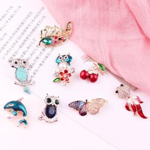 LUBOV 24 styles Crystal Stone Inlaid Hollow Out Gold Color Metal Leaf Brooch Pin Trendy Women Costume Jewelry Gift for Girls