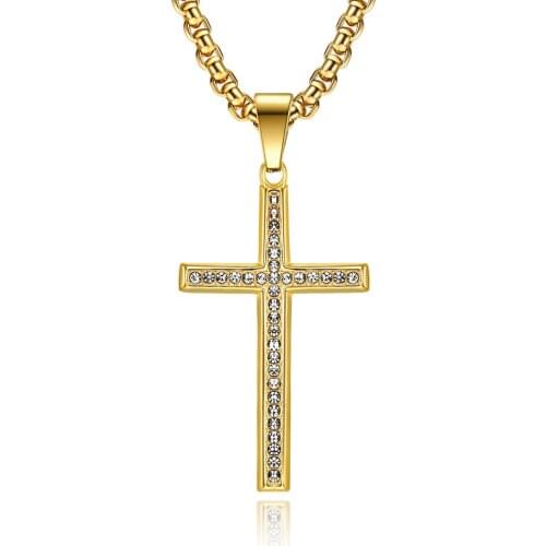 Fashion Female Cross Pendants dropshipping Gold Black Color Crystal Jesus Cross Pendant Necklace Jewelry For Men