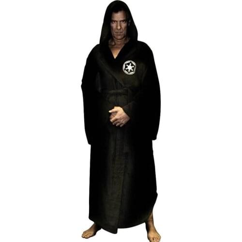 Male Flannel Robe Male with Hooded Thick Star Dressing Gown Jedi Empire Mens Bathrobe Winter Long Robe Mens Bath Robes Homewear