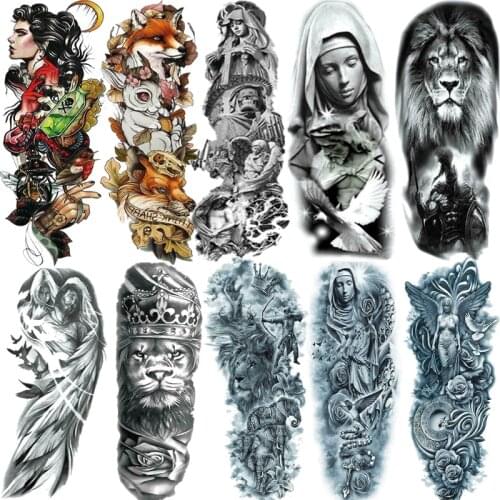 Male and female couples arm lion tiger tattoo waterproof temporary tattoo stickers fake tattoo body animal jesus totem tattoo