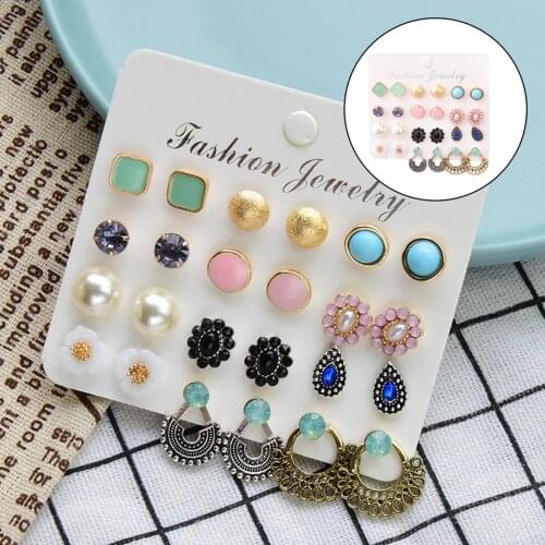 12 Pairs Earrings Glass Rhinestone Set for Girls Parties Jewel Easy Wear