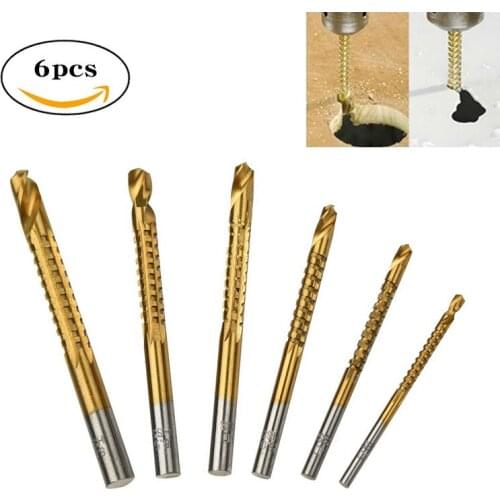 High Speed Steel Serrated Twist Drill Round Shank Groove Woodworking Drill Bit Set Electric Drill 3-8mm Saw Drill 6 pcs Set