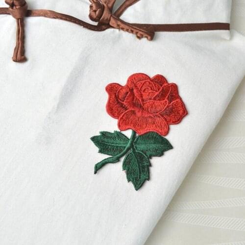 Rose Flower Applique Patch Embroidered Sew on Clothes Bags Handmade DIY Craft Ornament Fabric Sticker