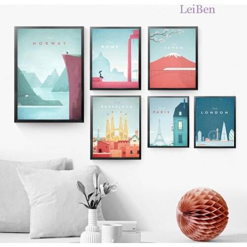 Nordic Travel City Abstract Wall Art Poster London Paris Norway Rome Picture Modern Home Decoration Living Room Canvas Painting