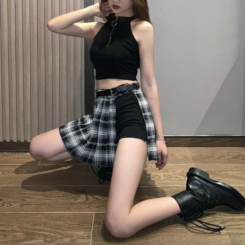 New Summer Plaid Skirt Women Skirt Harajuku Gothic Black Sexy High Waist Pleated Skirt Punk Girls Skirt with Shorts