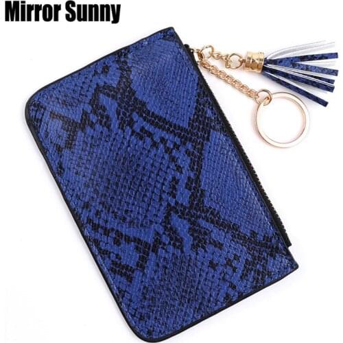 Autumn & Winter New Snake Pattern Womens Small Wallet Ultra Thin Coin Purse Tassel Key Chain Zipper Bag Multi Card Card Bags