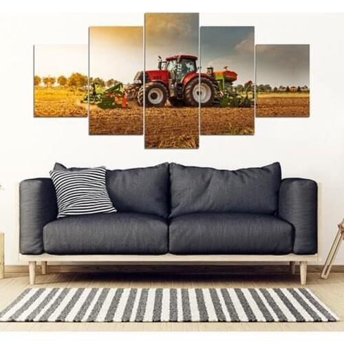 5 Pieces Posters Red Tractor Harvester On Farm Wall Art Pictures Home Decor Modular Canvas HD Paintings Living Room Decoration