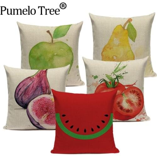 Customized Linen throw pillow case Pastoral Painted Fruit Apple Pineapple decorative cushions Square Printed Pillow Case custom