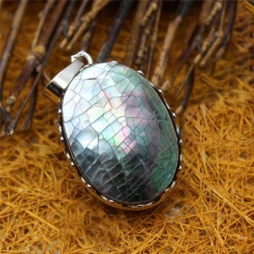 DoreenBeads Hot Vintage Zinc Based Alloy Shell Pendants Silver Color Geometric Oval Colorful Charms DIY Jewelry 30mm x 20mm, 1PC