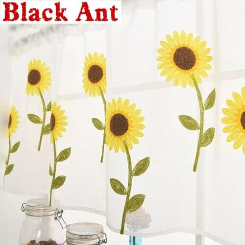 Bay Window Sunflower Embroidery Half Curtain Home Decoration Door Window Simple Romantic Curtain Partition kitchen Drape WP186#3