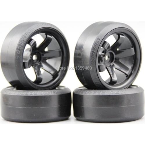 Pre-Glued 4pcs RC CS-R Drift Tires Tyre Wheel W6SNK 9mm offset (Material Black) With Silencing Spongege For 1/10 drift Car