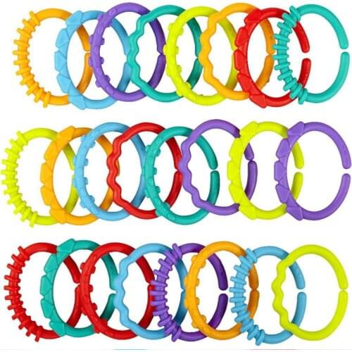 8 pcs Baby Teether toddler toys Rubber Rainbow Ring Safety Molars Rattle Colorful crib mobile Decoration Stroller Hanging