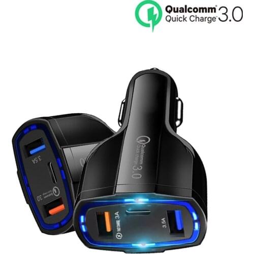 QC3.0 car 2USB + 1 fast charger for mobile phones, suitable for Apple Android tablets, black and white, safe and durable