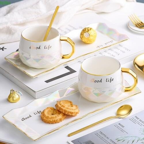 Luxury Nordic Cup Simple Ceramic Cup Modern with Spoon Creative Kubki Do Kawy I Herbaty Office Afternoon Coffee Tea Cup MM60BYD