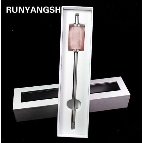 Runyangshi 1pc 2019 New Eco-friendly Collapsible rose quartz drink straw pink crystal Reusable Stainless Steel Straw With Brush