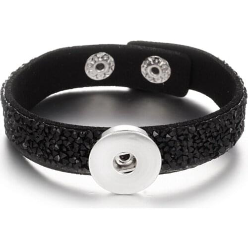 Snap Jewelry Silver 18mm Snap Buttons Bracelet 5 Colors Wholesale Velvet Bracelet Crystal Snap Bracelets for Women Men