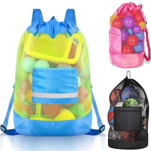 J60B Mesh Beach Bag Sand-Away Drawstring Beach Backpack Toy Storage with Straps for Swim Pool Gym Toys Not Included