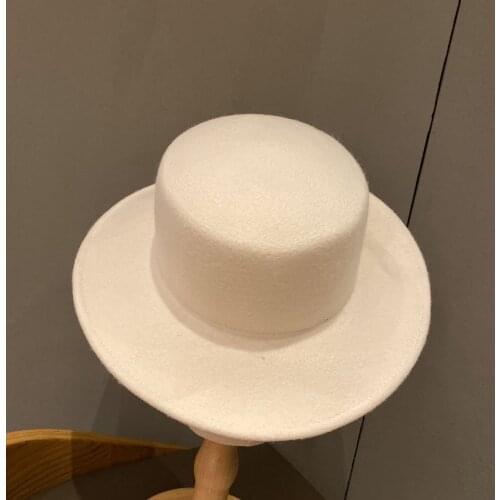 New Black White Wide Brim Simple Wool Women Fedoras Panama Outdoor Fashion Solid Felt Fedoras Hat Top Hat Vintage Jazz Cap