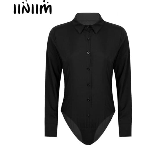 UK STOCK Womens Sexy Club Body Suit Turn-down Collar Leotard Jumpsuit Shirt High Cut Thong Bodysuit Femme Fashion Casual Catsuit