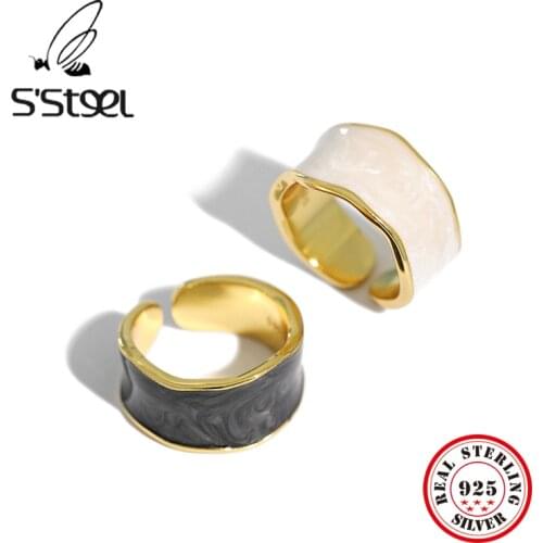 SSTEEL Geometric Rings Sterling Silver 925 For Women Korean Designer Luxury Opening Ring Anillos De Plata 925 De Ley Jewelry
