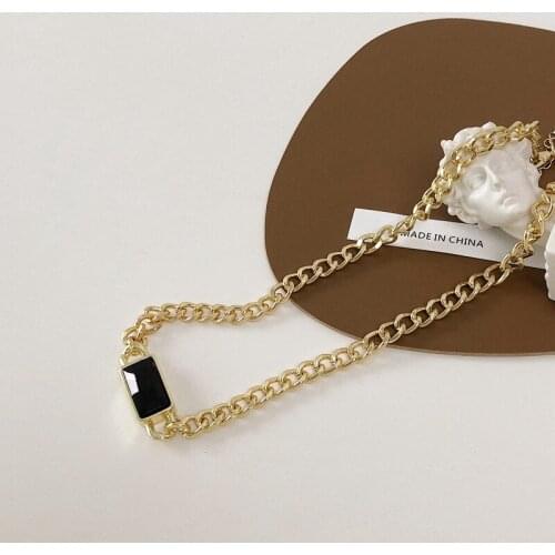 TIMEONLY Vintage Black Color Crystal Choker Neckalces Chunky Cuban Chain Hollow Necklace for Women Femme Jewelry Festival Gifts