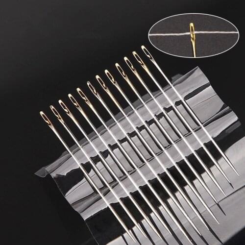 12/6pcs Blind Needle Stainless Steel Sewing Multi-Size Side Opening Needless Big Eyes Curved Embroidery Sewing Metal Pins Tool