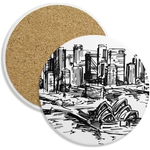 Australia City Landmark Sydney Opera Sketch Stone Drink Ceramics Coasters for Mug Cup Gift 2pcs