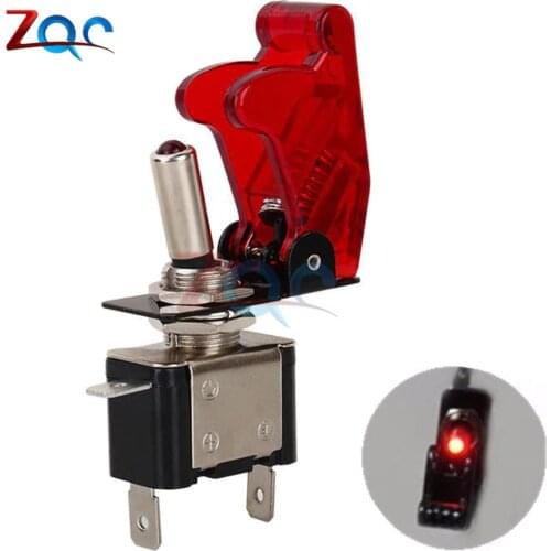 Car Auto Cover Racing Red LED SPST On Off Aircraft Type Toggle Switch Control Flip Cover 12V 20A
