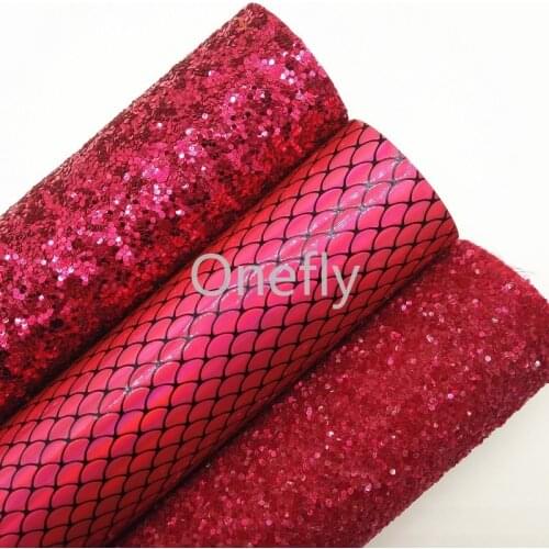 Onefly 21X29CM Rose Glitter Leather, Mermaid Faux Leather Sheets, Chunky Glitter Sheets For Bow DIY handbags shoes DQ045