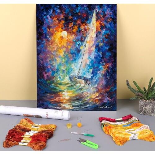 Stormy Sunset Pre-Printed 11CT Cross Stitch Patterns Embroidery DMC Threads Needlework Handicraft Sewing Handiwork Mulina