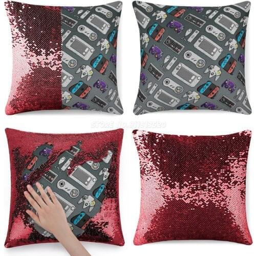 Controller Evolution Sequin Pillowcase Glitter Pillow Case for Sofa Decorative Party Nintendo Evolution History Controller Conso