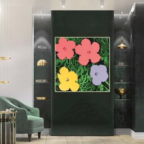 Citon Andy Warhol《Flowers》Pop Art Canvas Oil Painting Artwork Poster Decorative Print Picture Wall Decor Home Decoration