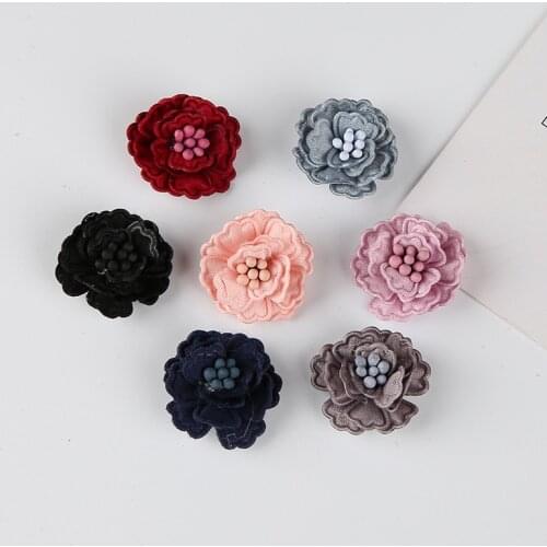 50 pcs/lot Felt fabric hair Flower WITH stamen Fabric Flower For Kids Girls Headbands Appliques Garment Accessories
