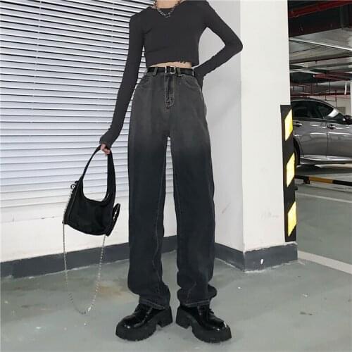Korean Autumn Winter New Harajuku Style Daniel Jeans Personality Gradient Vintage Wide Leg Old Pants Loose Straight Trousers