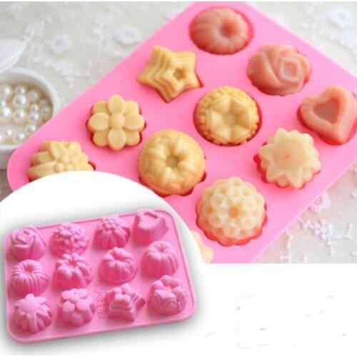 Cake Baking Mould Silicone Soap Mold 3D Chocolate Supplies 12 hole Baking Pan Tray Molds Candy Making Tool DIY Jelly mold