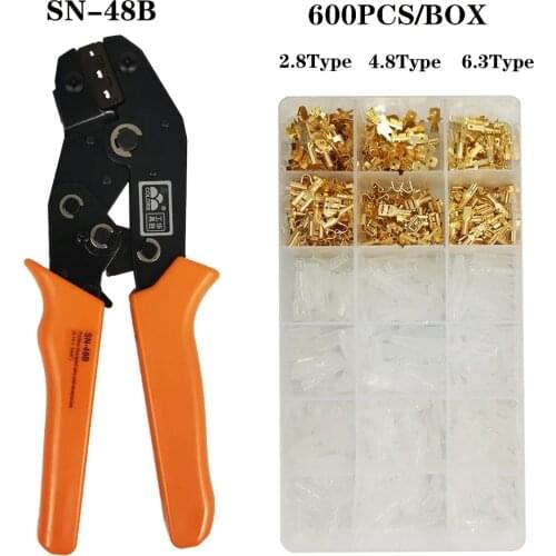 Sn-48b Crimping Tool 600 Pcs 4.8/6.3 Plug Terminal Hand Tools Crimper Crimping Pliers Wire 0.5-1.5mm2 Alicate AWG 20-15 -Tools