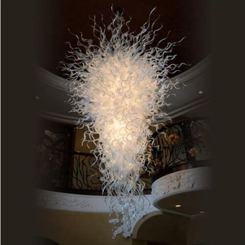 Foyer Decor Hand Blown White Clear Murano Glass LED Chandeliers for High Ceiling