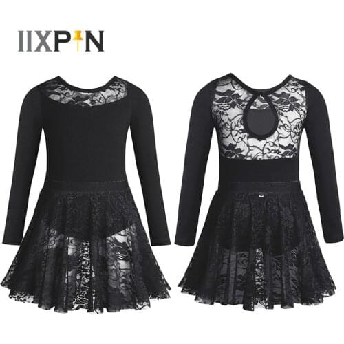 IIIXPN Girls Girls Ballet Dress Gymnastic Leotards Cotton Long Sleeves Ballet Leotards with Lace Skirt Toddler Dancing Outfit