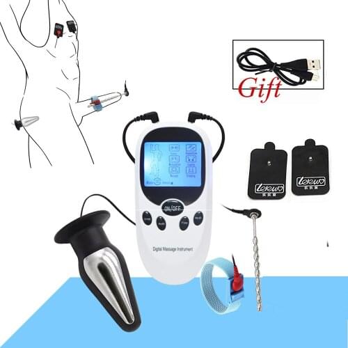 Gift USB Electric Shock Penis Rings Male Urethral Plug Masturbation Electro Shock Anal Plug Massage Nipple Pads Sex Toys For Man